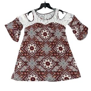 No Comment NY-LA Tunic Dress Size L Cold Shoulder Bell Sleeve Boho Chic Festival